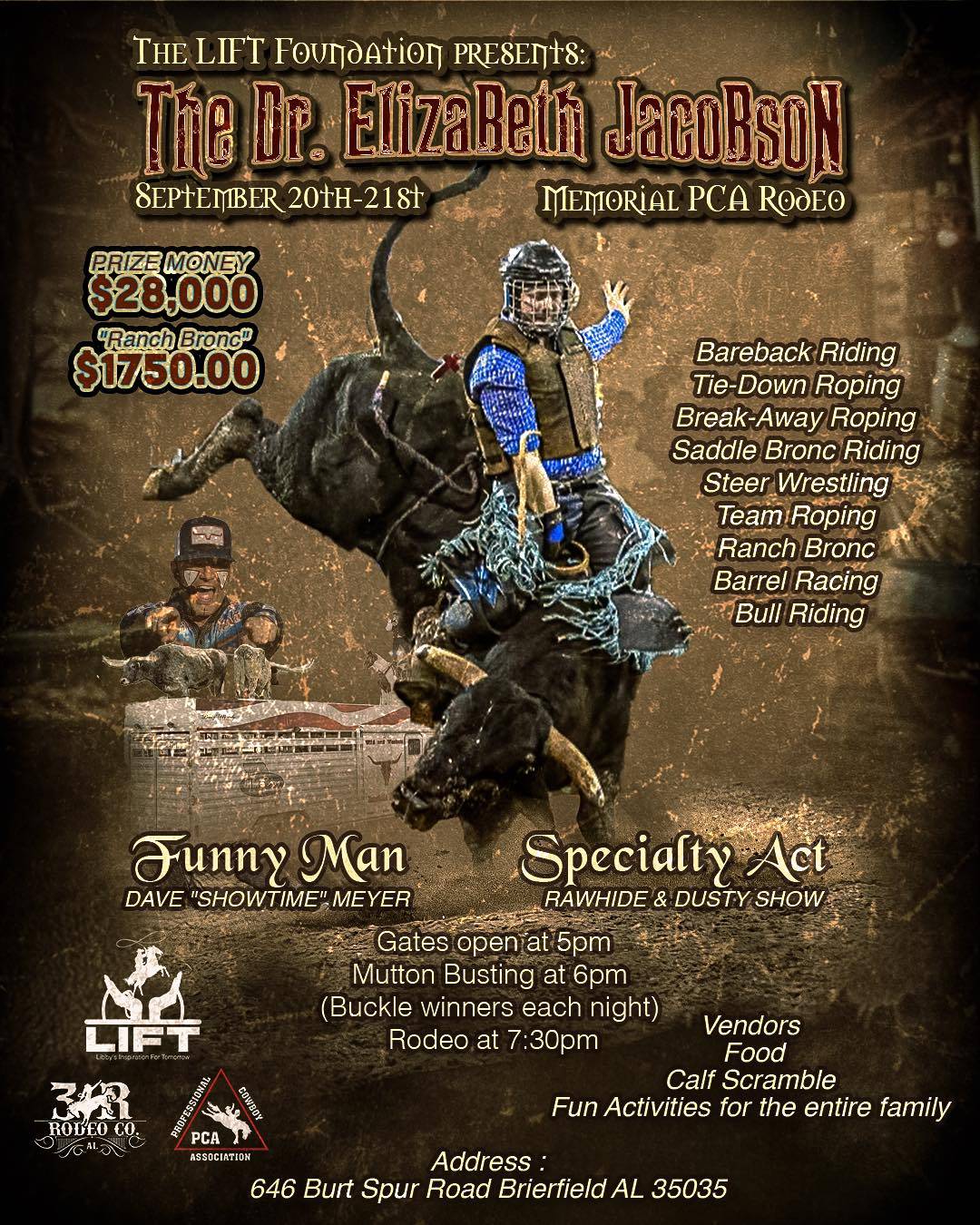 LIFT Foundation Presents the Dr Elizabeth Jacobson Memorial PCA Rodeo September 20-21 2024 Brierfield AL 3R Rodeo